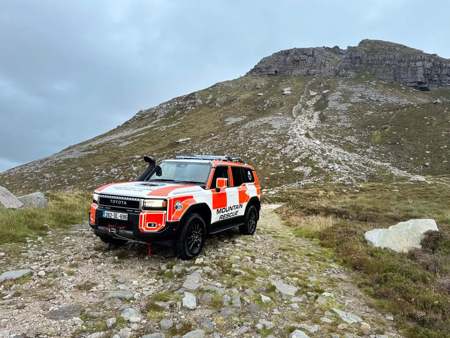 Photo of a Donegal Mountain Rescue's new Toyota Landcruiser off roading